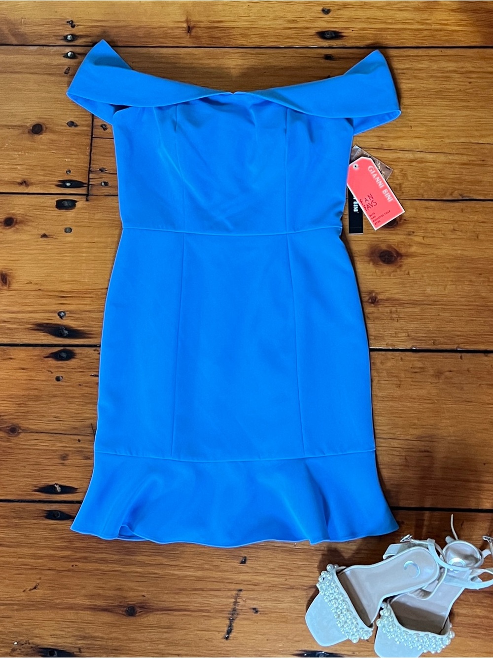 Gianni Bini Cerulean Blue Off the Shoulder Ruffle Cocktail Dress Womens 4 NWT📝